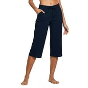 BALEAF Womens Pants Yoga Capris Training Work Running Joggers Casual Summer Cotton Pants with Pocketed Navy Blue Size XL
